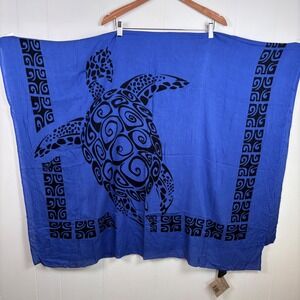 Casual Movements Blue Rayon Turtle Sarong Wrap Swimsuit‎ Cover Up OS 70x42